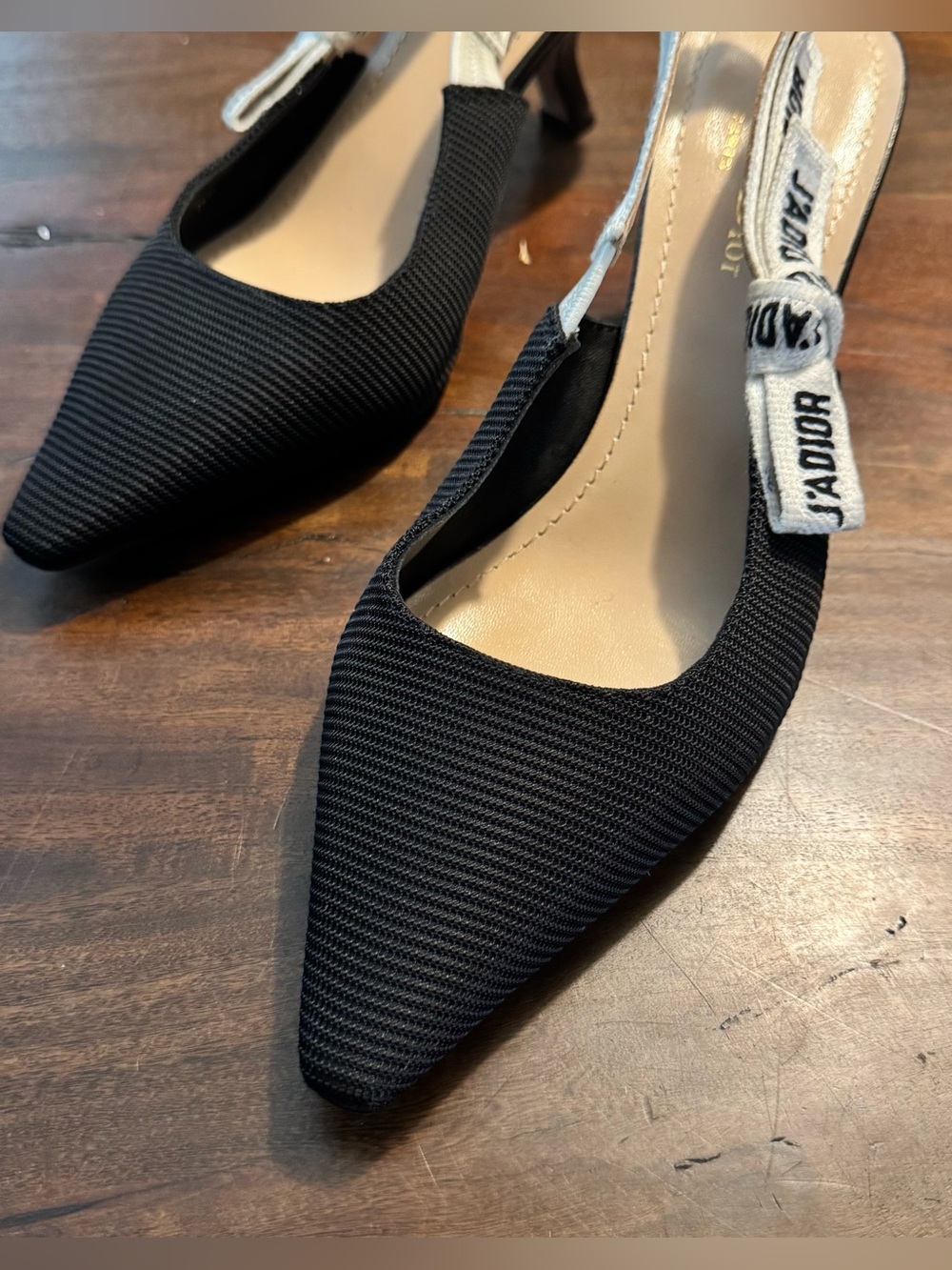 Dior Black Pointed Slingback Heels with J'Adior Ribbon - Picture 4 of 8